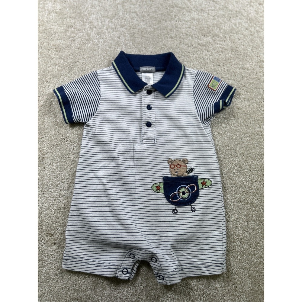Carter's Baby Boy Romper Airplane Bear Stripe Polo‎ 3 Months One Piece Bodysuit